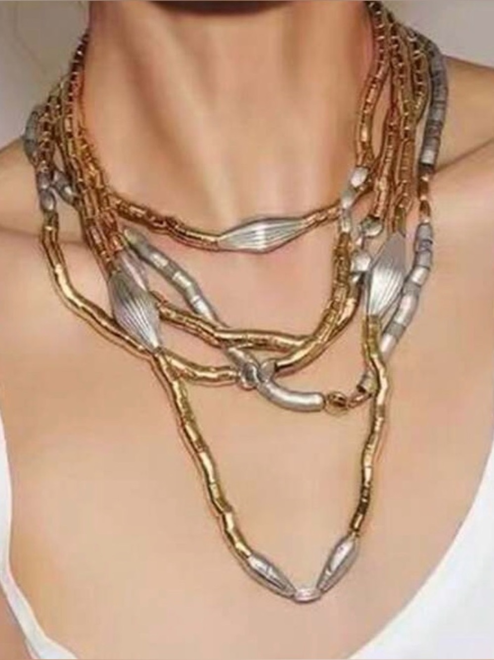 Two-Tone Gold and Silver Multi-Strand Statement Necklace